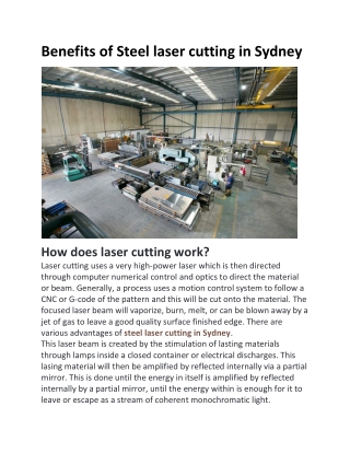 Benefits of Steel laser cutting in Sydney