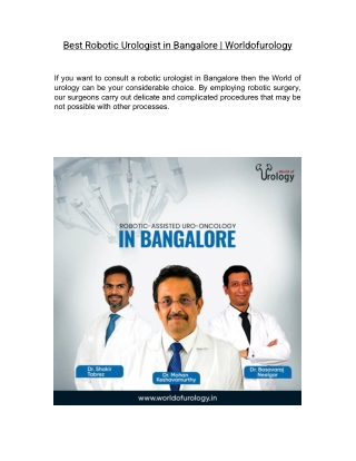 Best Robotic Urologist in Bangalore  | Worldofurology