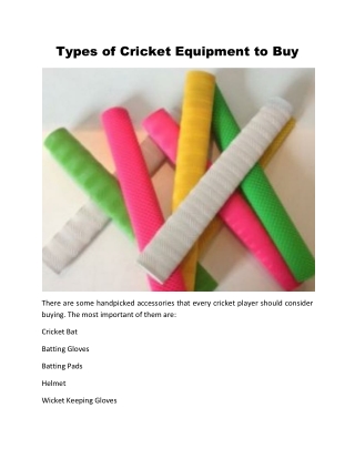 Types of Cricket Equipment to Buy