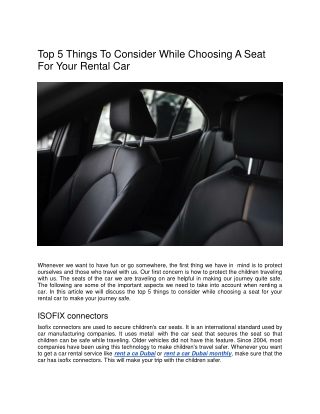 Top 5 Things To Consider While Choosing A Seat For Your Rental Car