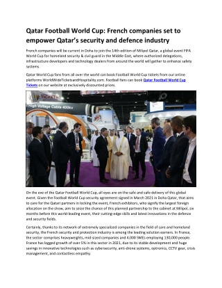 Qatar Football World Cup French companies set to empower Qatar’s security and defence industry