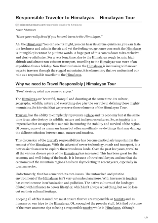 Responsible Traveler to Himalayas  Himalayan Tour