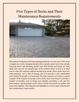 Five Types of Decks and Their Maintenance Requirements
