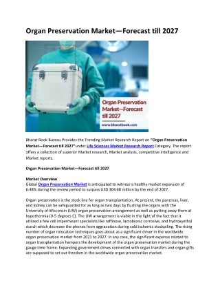 Organ Preservation Market—Forecast till 2027