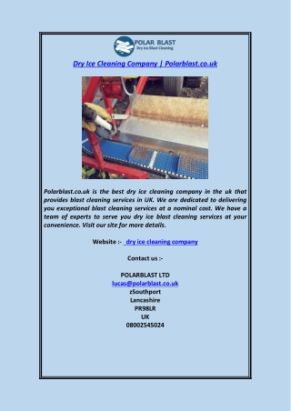 Dry Ice Cleaning Company  Polarblast.co.uk