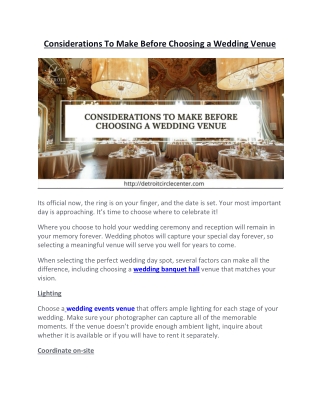 Considerations To Make Before Choosing a Wedding Venue