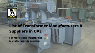 List of Transformer Manufacturers & Suppliers in UAE