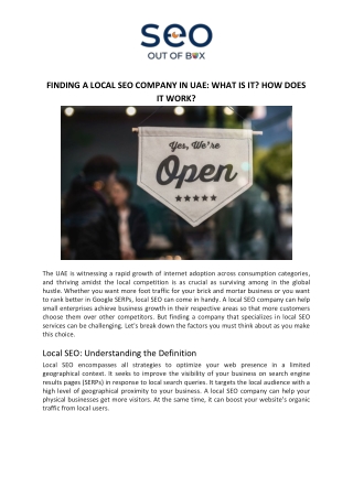 Finding a Local Seo Company in Uae? - SEO Out of the Box
