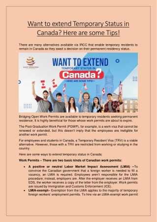 Want to extend Temporary Status in Canada