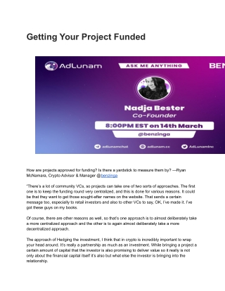 Obtaining Funding for Your Project