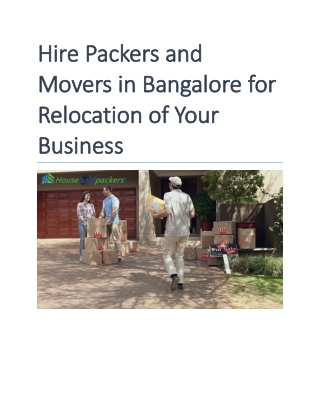Hire Packers and Movers in Bangalore for Relocation of Your Business