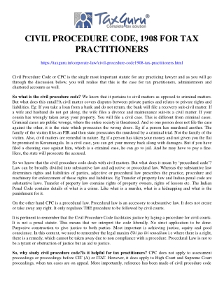 Civil Procedure Code, 1908 for tax practitioners