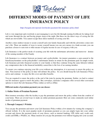 Different modes of payment of Life Insurance Policy