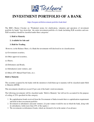 Investment Portfolio of a Bank