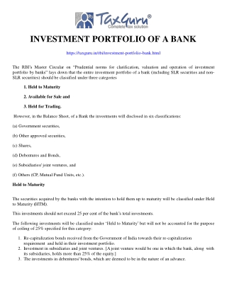 Investment Portfolio of a Bank