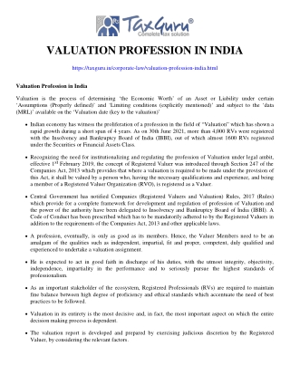 Valuation Profession in India