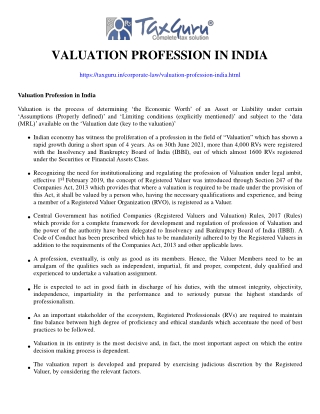 Valuation Profession in India