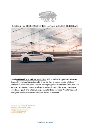 Looking For Cost-Effective Taxi Service In Indore Outstation