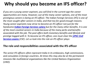 Why should you become an IFS officer