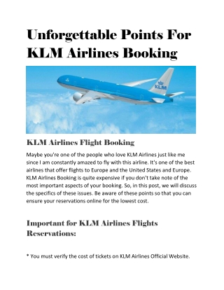 Unforgettable Points For KLM Airlines Booking