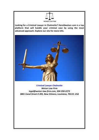 Criminal Lawyer Chalmette Haroldweiser.com