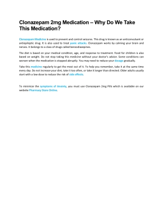 Clonazepam 2mg Medication – Why Do We Take This Medication