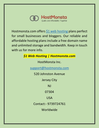 $1 Web Hosting | Hostmonsta.com
