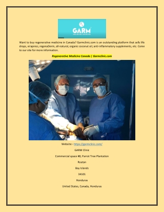 Regenerative Medicine Canada | Garmclinic.com