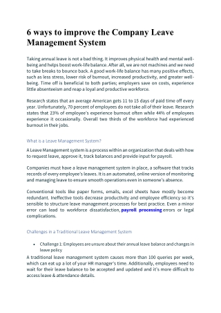 6 ways to improve the Company Leave Management System