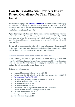 How Do Payroll Service Providers Ensure Payroll Compliance for Their Clients In India