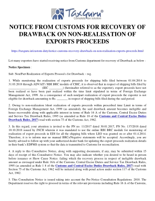 Notice from Customs for recovery of Drawback on Non-Realisation of Exports Proce