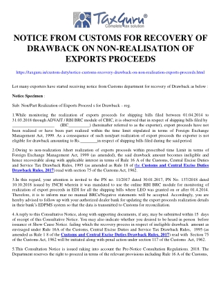 Notice from Customs for recovery of Drawback on Non-Realisation of Exports Proce