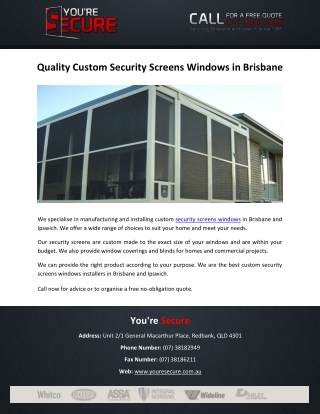 Quality Custom Security Screens Windows in Brisbane