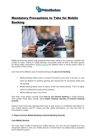 Mandatory Precautions to Take for Mobile Banking