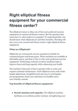 Right elliptical fitness equipment for your commercial fitness center