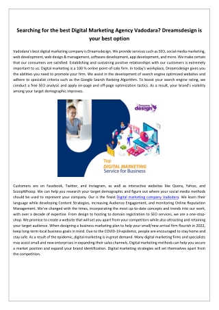 Searching for the best Digital Marketing Agency Vadodara Dreamsdesign is your best option