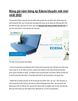 Bảng giá nệm bông ép Edena khuyến mãi mới nhất 2022