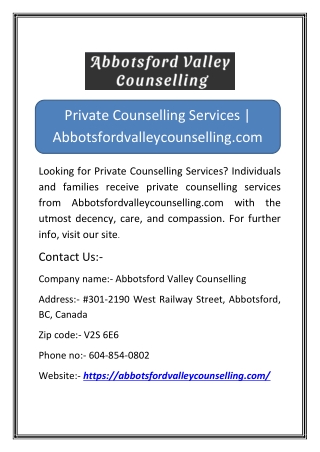 Private Counselling Services | Abbotsfordvalleycounselling.com