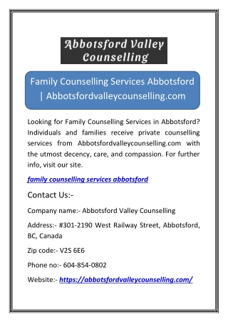 Family Counselling Services Abbotsford | Abbotsfordvalleycounselling.com