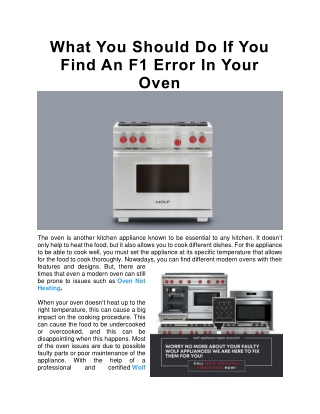What You Should Do If You Find An F1 Error In Your Oven