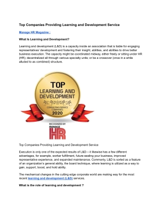 Manage HR Magazine : Top Companies Providing Learning and Development Service