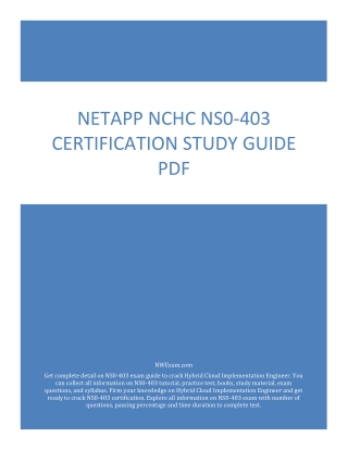 [NEW] NetApp NCHC NS0-403 Certification Study Guide PDF