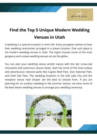 Find the Top 5 Unique Modern Wedding Venues in Utah