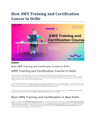 Best AWS Training and Certification Course in Delhi