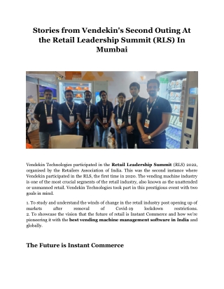 Stories from Vendekin's Second Outing At the Retail Leadership Summit (RLS) In Mumbai