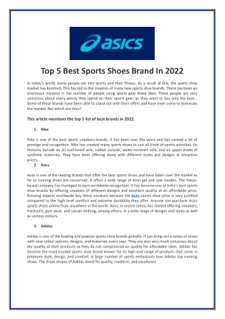 Top 5 Best Sports Shoes Brand In 2022