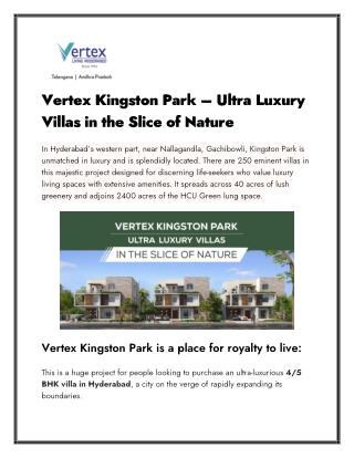 Vertex Kingston Park Ultra Luxury Villas in the Slice of Nature