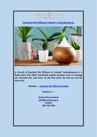 Essential Oils Diffusers Ireland  Aromahouse.ie