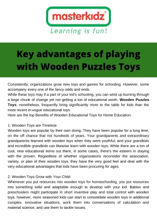 Key advantages of playing with Wooden Puzzles Toys