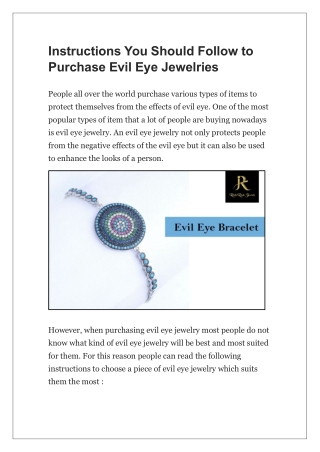 Instructions You Should Follow to Purchase Evil Eye Jewelries
